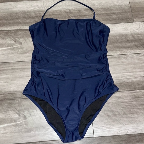 J.crew navy blue ruched sweetheart one piece swimsuit Size Large